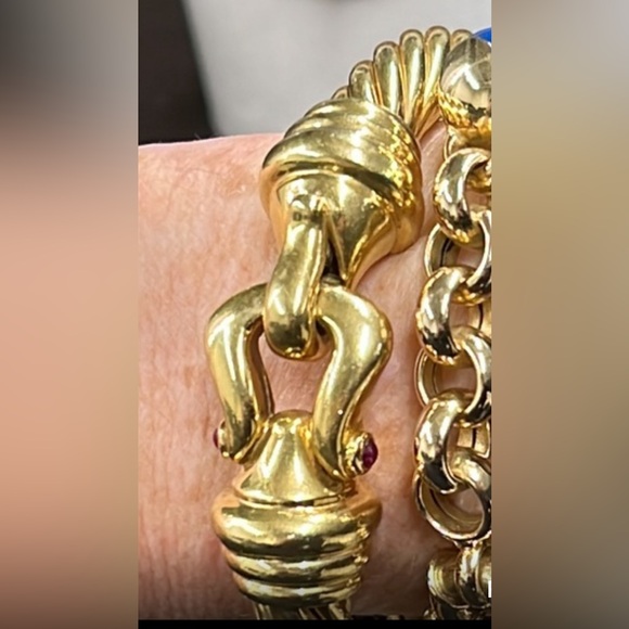 David Yurman 60.7 grams 18kt / 750 solid yellow gold bracelet w cabochon rubys - Picture 10 of 15